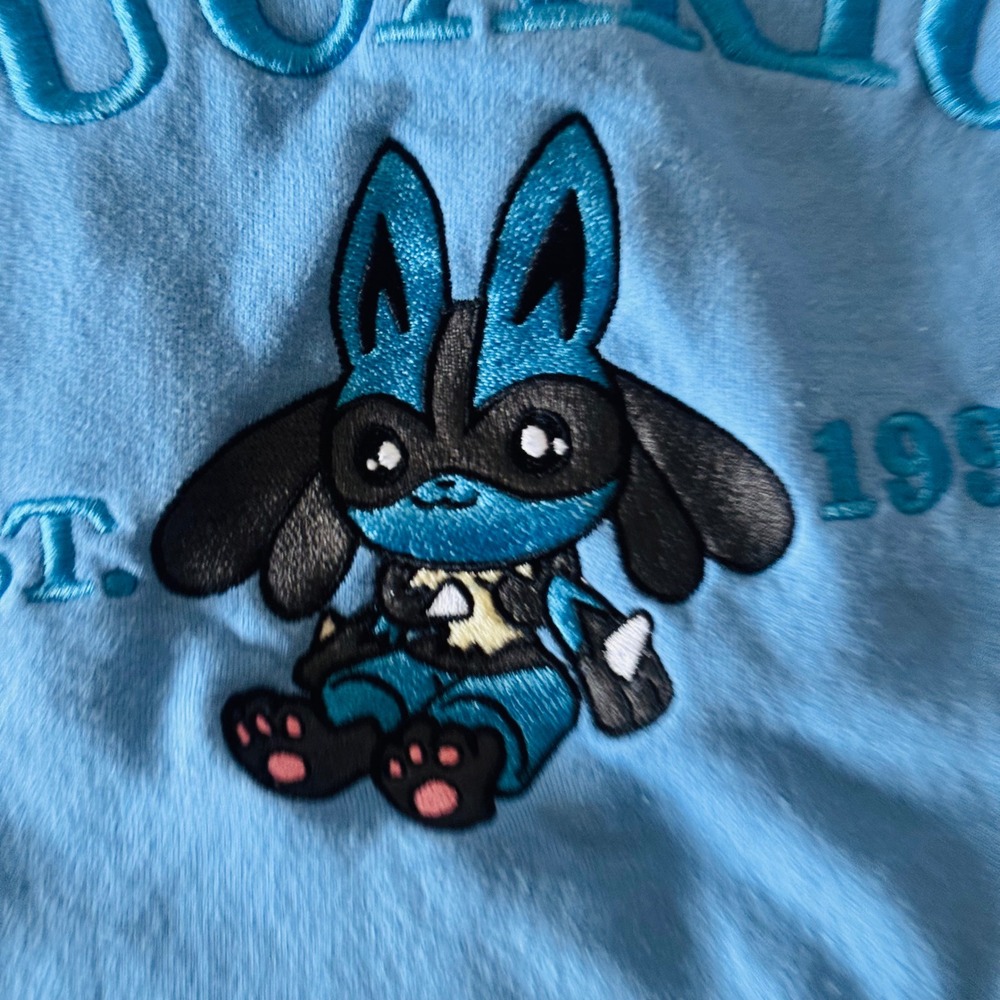 Pokémon Lucario Embroidered Crewneck Sweatshirt XL Blue Graphic Pullover Anime - Picture 2 of 14